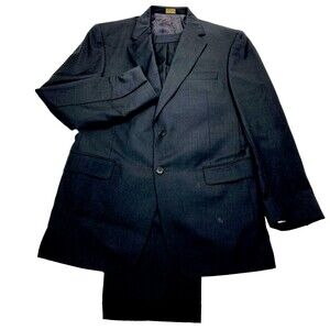 Jos A Bank Wool Suit Gray Signature Gold 42 L Pants Pleated Cuff 37 Money Preppy